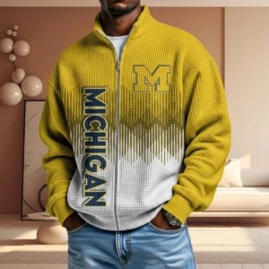 Michigan Wolverines Men’s Full Zip Waffle Knit Long Sleeve Sweatshirt