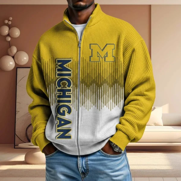 Michigan Wolverines Men’s Full Zip Waffle Knit Long Sleeve Sweatshirt