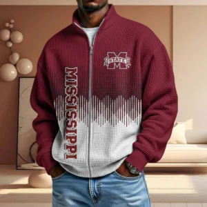 Mississippi State Bulldogs Men’s Full Zip Waffle Knit Long Sleeve Sweatshirt