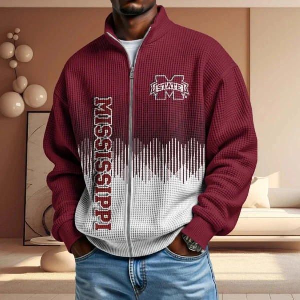 Mississippi State Bulldogs Men’s Full Zip Waffle Knit Long Sleeve Sweatshirt