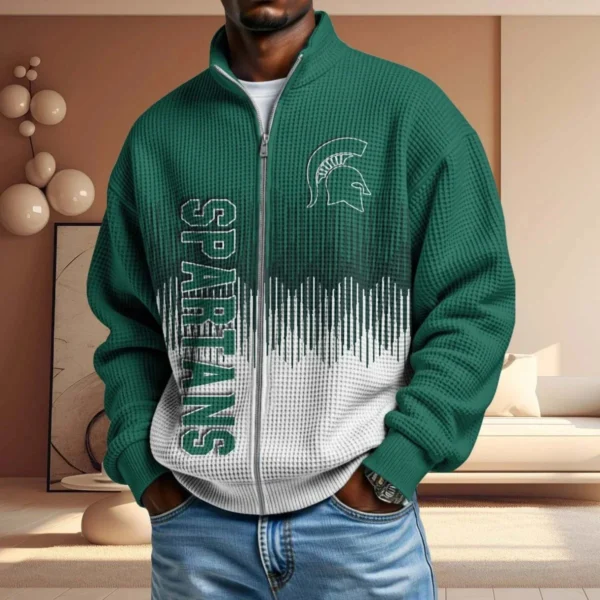 Michigan State Spartans Men’s Full Zip Waffle Knit Long Sleeve Sweatshirt