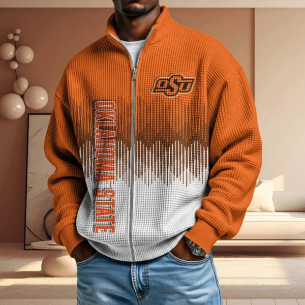 Oklahoma State Cowboys Men’s Full Zip Waffle Knit Long Sleeve Sweatshirt