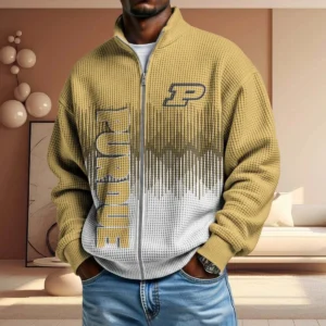 Purdue Boilermakers Men’s Full Zip Waffle Knit Long Sleeve Sweatshirt