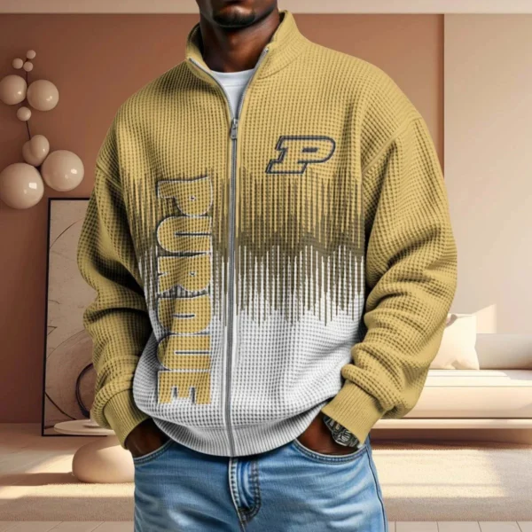 Purdue Boilermakers Men’s Full Zip Waffle Knit Long Sleeve Sweatshirt