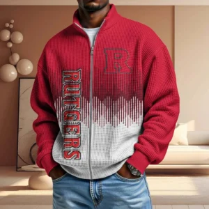 Rutgers Scarlet Knights Men’s Full Zip Waffle Knit Long Sleeve Sweatshirt