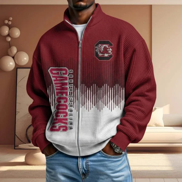 South Carolina Gamecocks Men’s Full Zip Waffle Knit Long Sleeve Sweatshirt