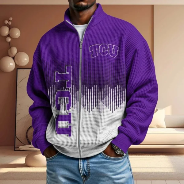 TCU Horned Frogs Men’s Full Zip Waffle Knit Long Sleeve Sweatshirt