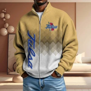 Tulsa Golden Hurricane Men’s Full Zip Waffle Knit Long Sleeve Sweatshirt