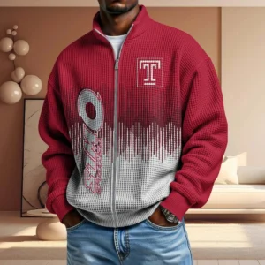 Temple Owls Men’s Full Zip Waffle Knit Long Sleeve Sweatshirt