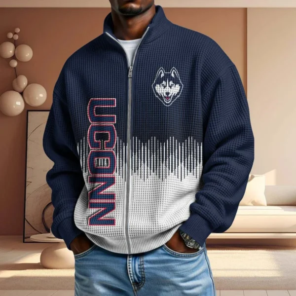 UConn Huskies Men’s Full Zip Waffle Knit Long Sleeve Sweatshirt