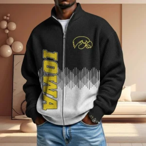 Iowa Hawkeyes Men’s Full Zip Waffle Knit Long Sleeve Sweatshirt