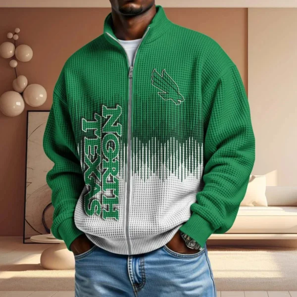 North Texas Mean Men’s Full Zip Waffle Knit Long Sleeve Sweatshirt