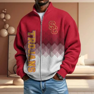 USC Trojans Men’s Full Zip Waffle Knit Long Sleeve Sweatshirt