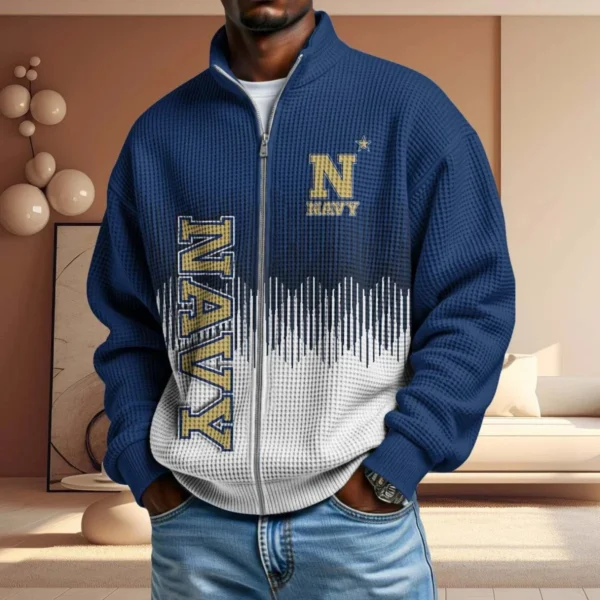 Navy Midshipmen Men’s Full Zip Waffle Knit Long Sleeve Sweatshirt