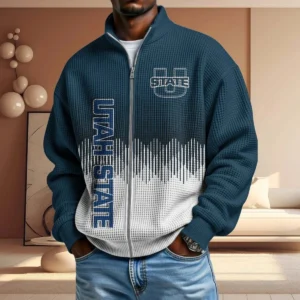 Utah State Aggies Men’s Full Zip Waffle Knit Long Sleeve Sweatshirt