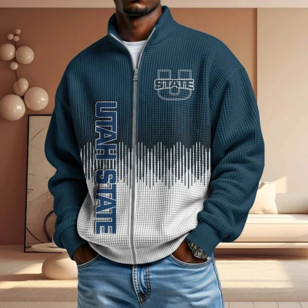 Utah State Aggies Men’s Full Zip Waffle Knit Long Sleeve Sweatshirt
