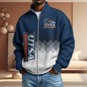 UTSA Roadrunners Men’s Full Zip Waffle Knit Long Sleeve Sweatshirt