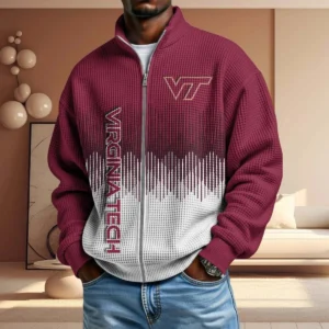 Virginia Tech Hokies Men’s Full Zip Waffle Knit Long Sleeve Sweatshirt
