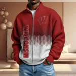 Wisconsin Badgers Men’s Full Zip Waffle Knit Long Sleeve Sweatshirt
