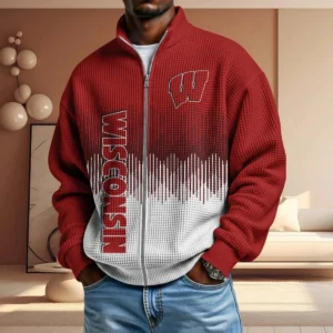 Wisconsin Badgers Men’s Full Zip Waffle Knit Long Sleeve Sweatshirt