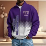 Washington Huskies Men’s Full Zip Waffle Knit Long Sleeve Sweatshirt