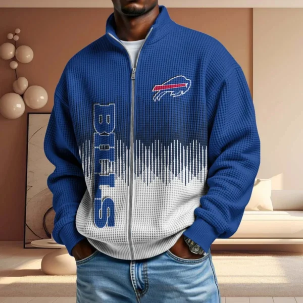 Buffalo Bills Men’s Full Zip Waffle Knit Long Sleeve Sweatshirt
