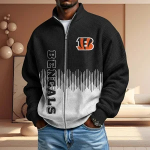 Cincinnati Bengals Men’s Full Zip Waffle Knit Long Sleeve Sweatshirt