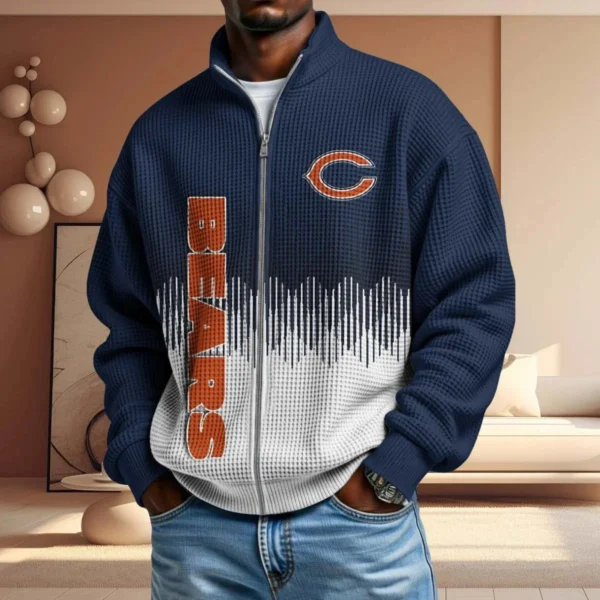 Chicago Bears Men’s Full Zip Waffle Knit Long Sleeve Sweatshirt