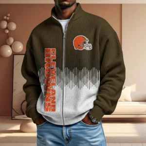 Cleveland Browns Men’s Full Zip Waffle Knit Long Sleeve Sweatshirt