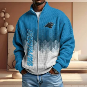 Carolina Panthers Men’s Full Zip Waffle Knit Long Sleeve Sweatshirt