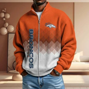 Denver Broncos Men’s Full Zip Waffle Knit Long Sleeve Sweatshirt