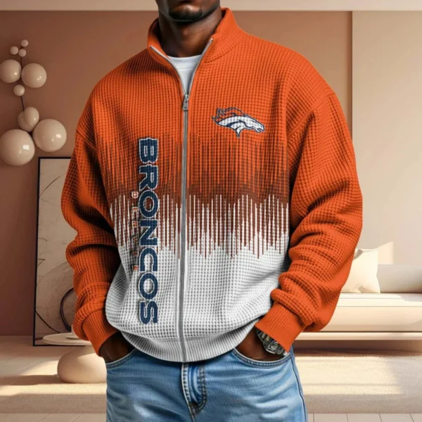 Denver Broncos Men’s Full Zip Waffle Knit Long Sleeve Sweatshirt