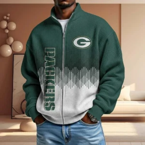 Green Bay Packers Men’s Full Zip Waffle Knit Long Sleeve Sweatshirt