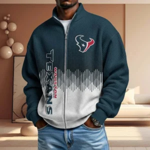 Houston Texans Men’s Full Zip Waffle Knit Long Sleeve Sweatshirt