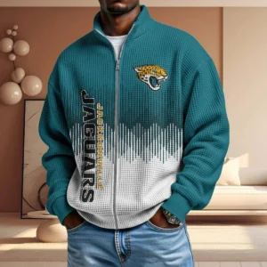 Jacksonville Jaguars Men’s Full Zip Waffle Knit Long Sleeve Sweatshirt
