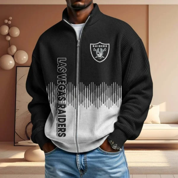 Las Vegas Raiders Men’s Full Zip Waffle Knit Long Sleeve Sweatshirt