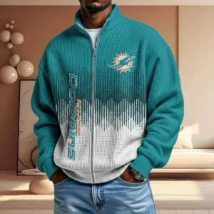 Miami Dolphins Men’s Full Zip Waffle Knit Long Sleeve Sweatshirt