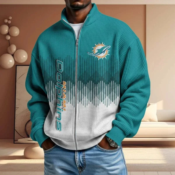 Miami Dolphins Men’s Full Zip Waffle Knit Long Sleeve Sweatshirt