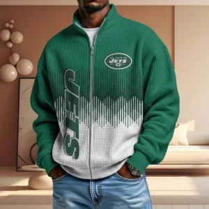 New York Jets Men’s Full Zip Waffle Knit Long Sleeve Sweatshirt