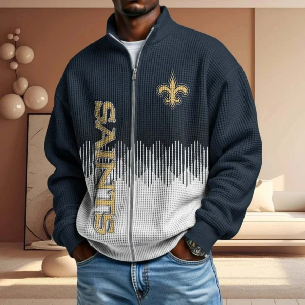 New Orleans Saints Men’s Full Zip Waffle Knit Long Sleeve Sweatshirt