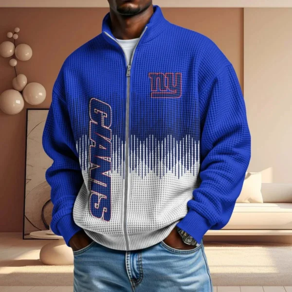 New York Giants Men’s Full Zip Waffle Knit Long Sleeve Sweatshirt