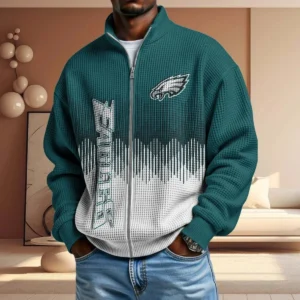 Philadelphia Eagles Men’s Full Zip Waffle Knit Long Sleeve Sweatshirt