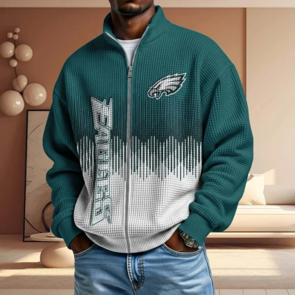 Philadelphia Eagles Men’s Full Zip Waffle Knit Long Sleeve Sweatshirt