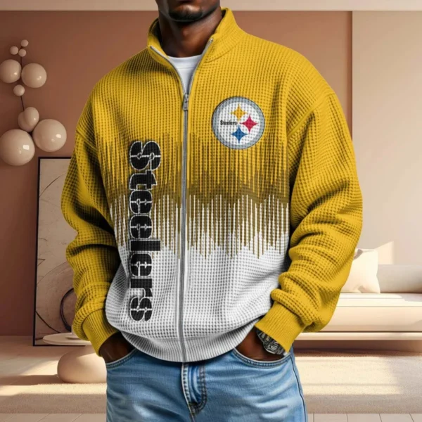 Pittsburgh Steelers Men’s Full Zip Waffle Knit Long Sleeve Sweatshirt