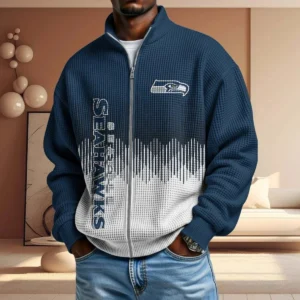 Seattle Seahawks Men’s Full Zip Waffle Knit Long Sleeve Sweatshirt