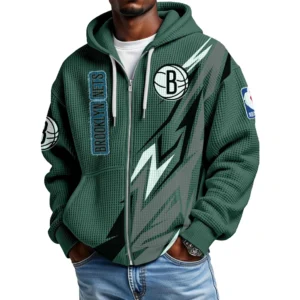 Brooklyn Nets Men’s Waffle Knit Full Zip-Up Hoodie