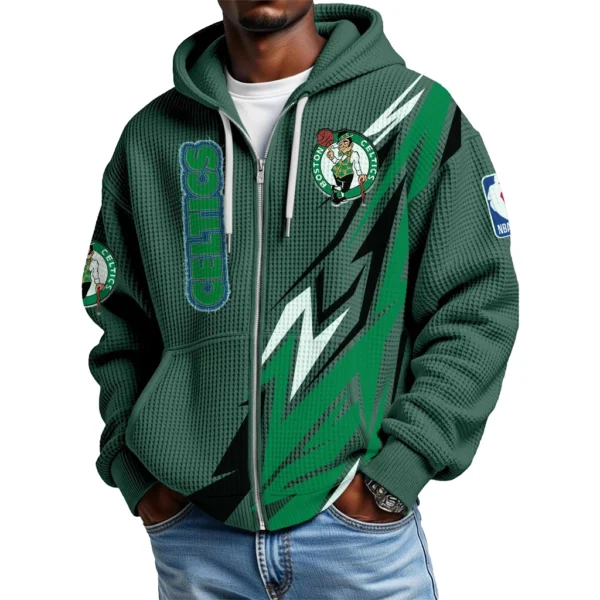 Boston Celtics Men’s Waffle Knit Full Zip-Up Hoodie