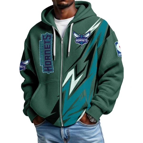 Charlotte Hornets Men’s Waffle Knit Full Zip-Up Hoodie