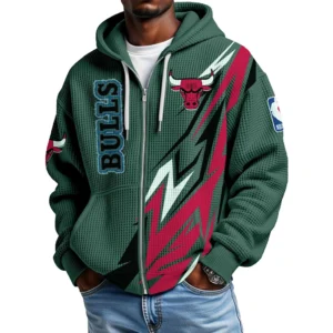 Chicago Bulls Men’s Waffle Knit Full Zip-Up Hoodie