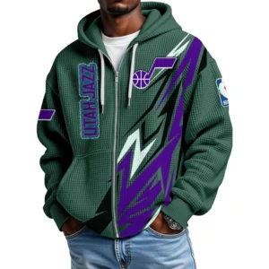 Utah Jazz Men’s Waffle Knit Full Zip-Up Hoodie